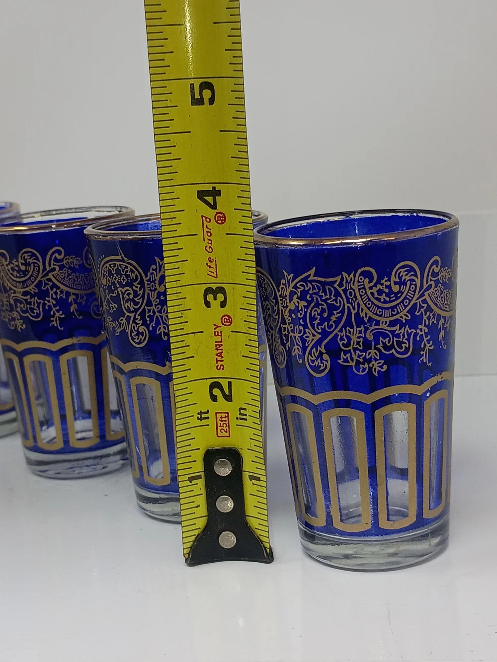 Set of 4 Cobalt Blue Gold-Trimmed Decorative Glasses